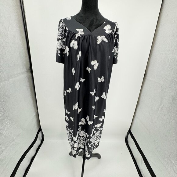 Anthony‎ Richards Black Butterfly Print House Dress Muumuu Vintage Butterflies - Picture 3 of 6